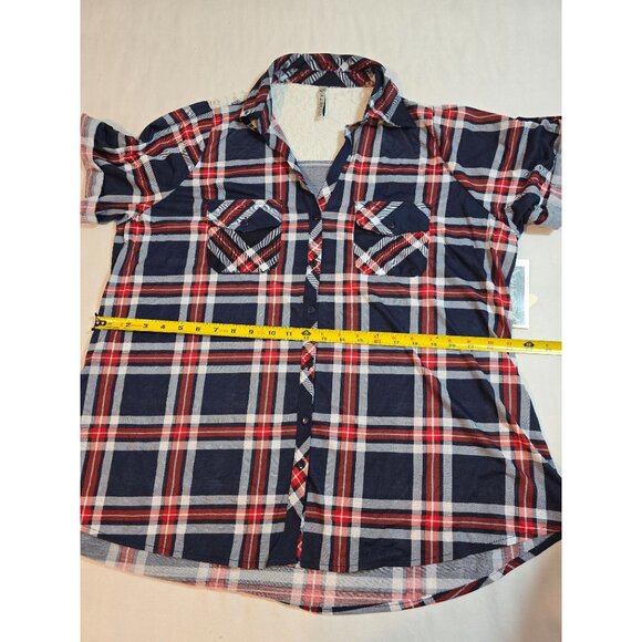 Womens RNB Plaid Button-Up Lace Accented Shirt Navy/Red Size‎ 2X - Picture 11 of 14